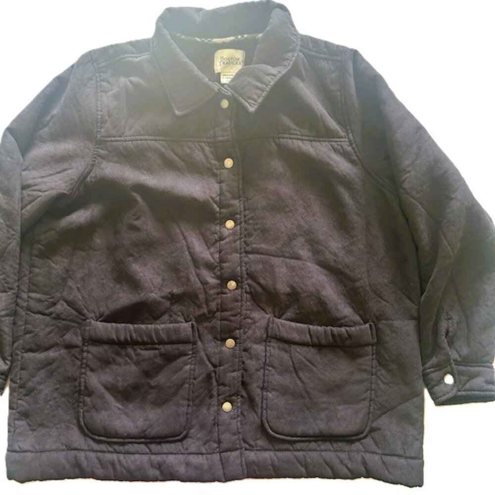 Boston Trader Ladies Jacket XL Black Faux Suede Sherpa Lined Snap Buttons